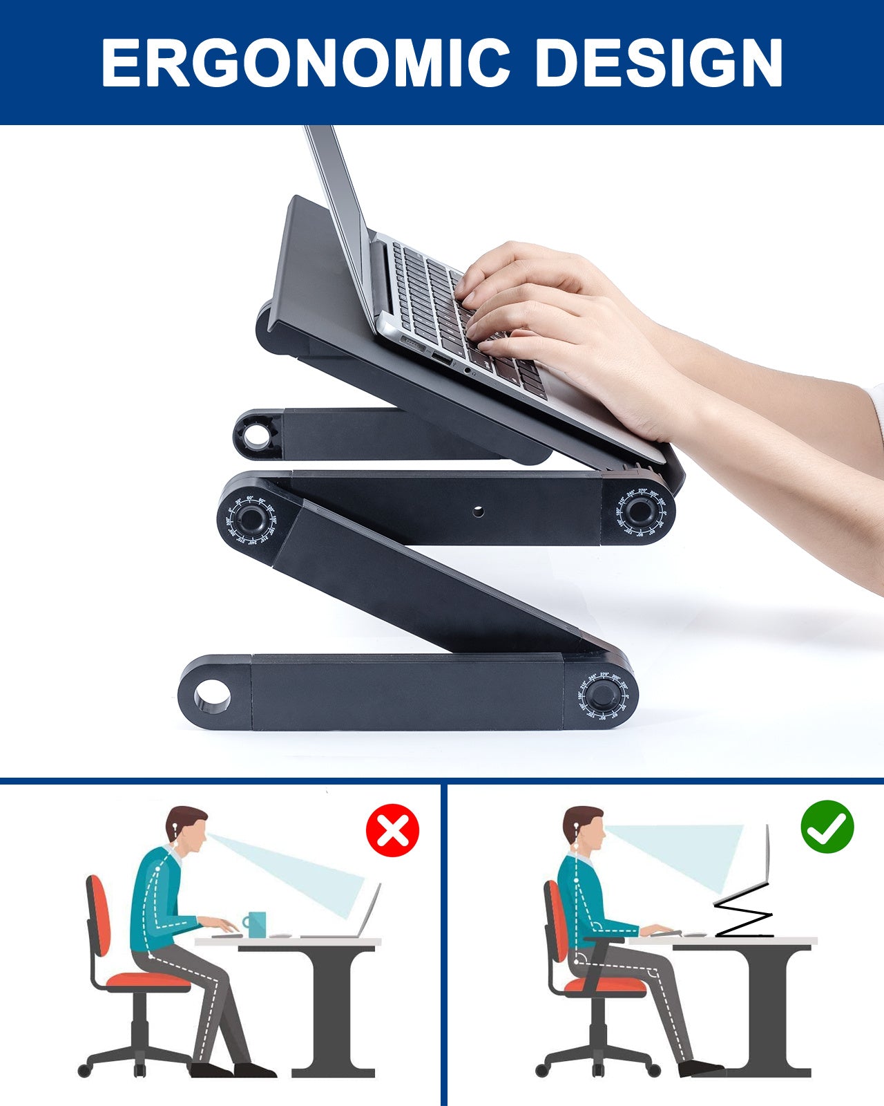 Laptop Desk with 2 CPU Cooling USB Fans