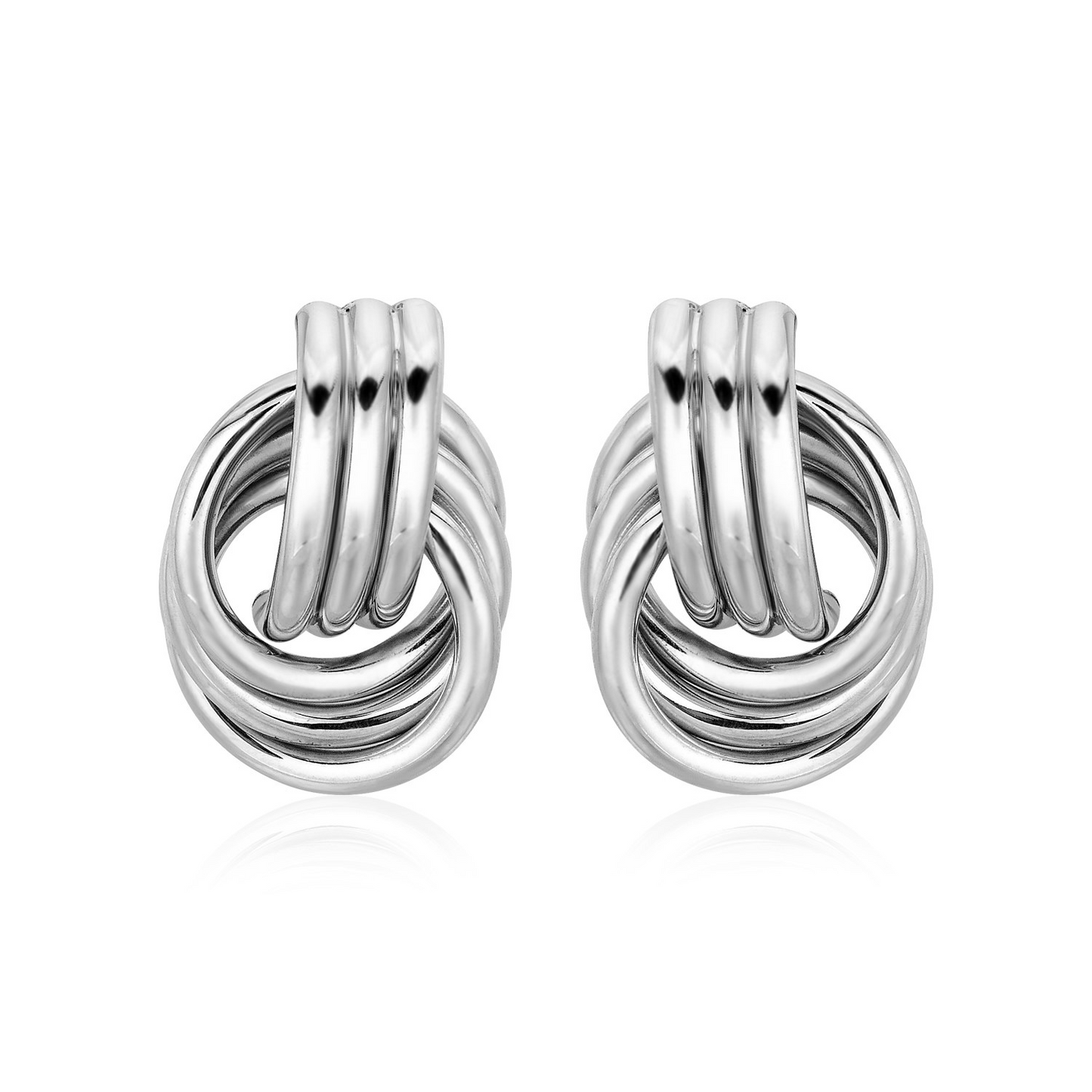 Love Knot Earrings with Interlocking Rings in Sterling Silver