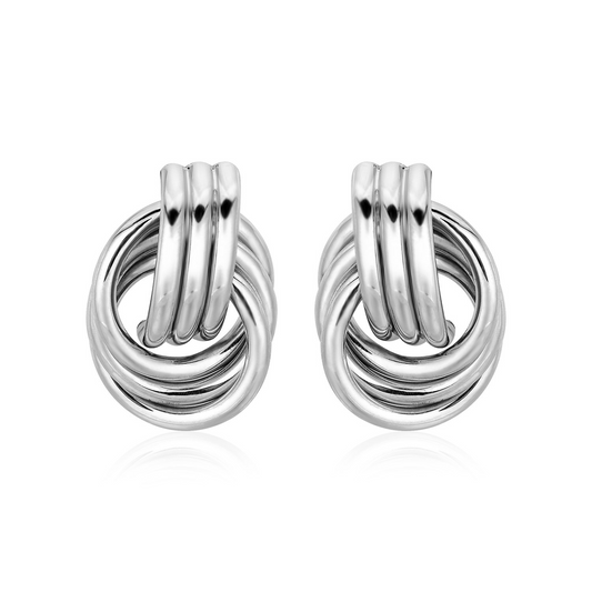 Love Knot Earrings with Interlocking Rings in Sterling Silver