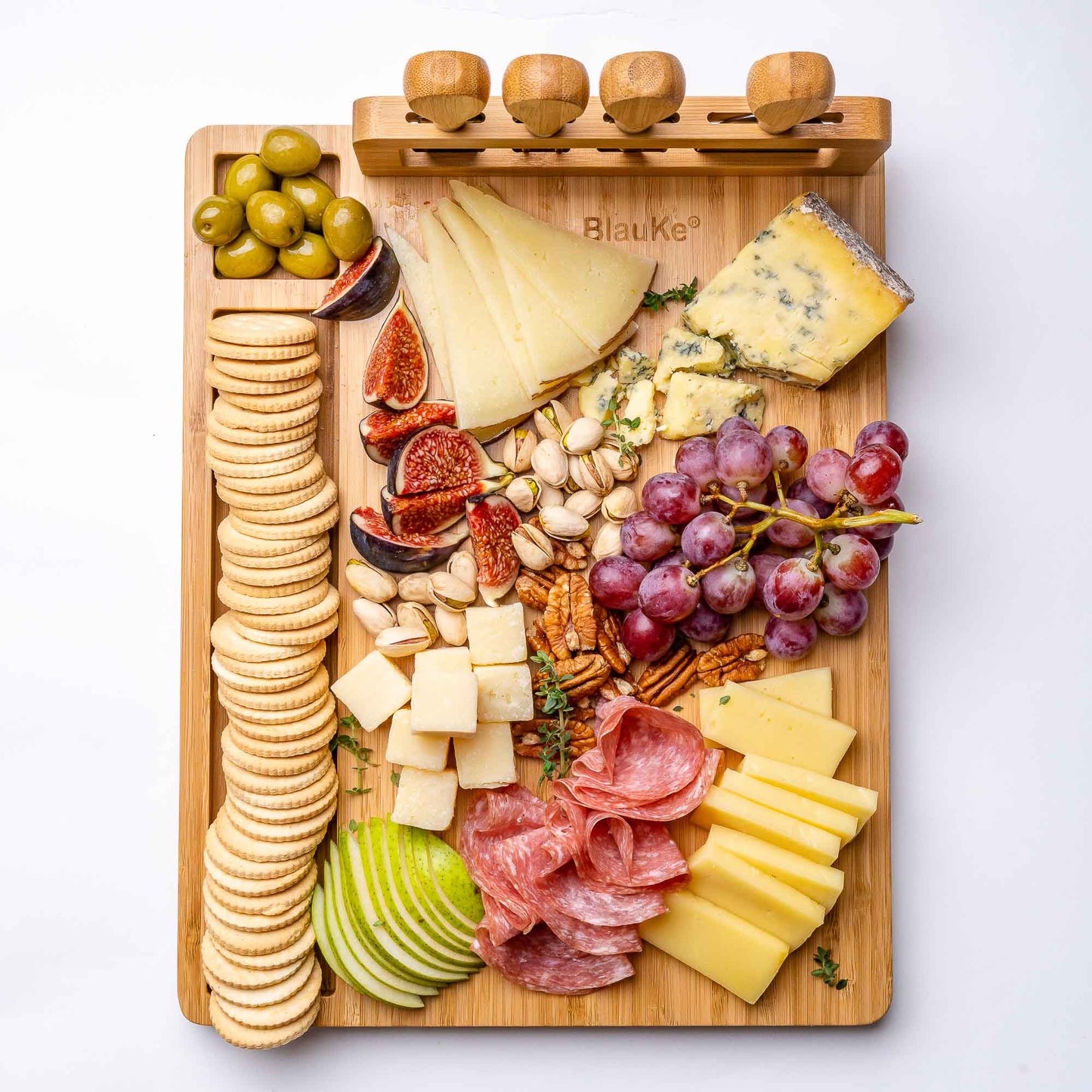 Bamboo Cheese Board and Knife Set - 14x11 inch Charcuterie Board