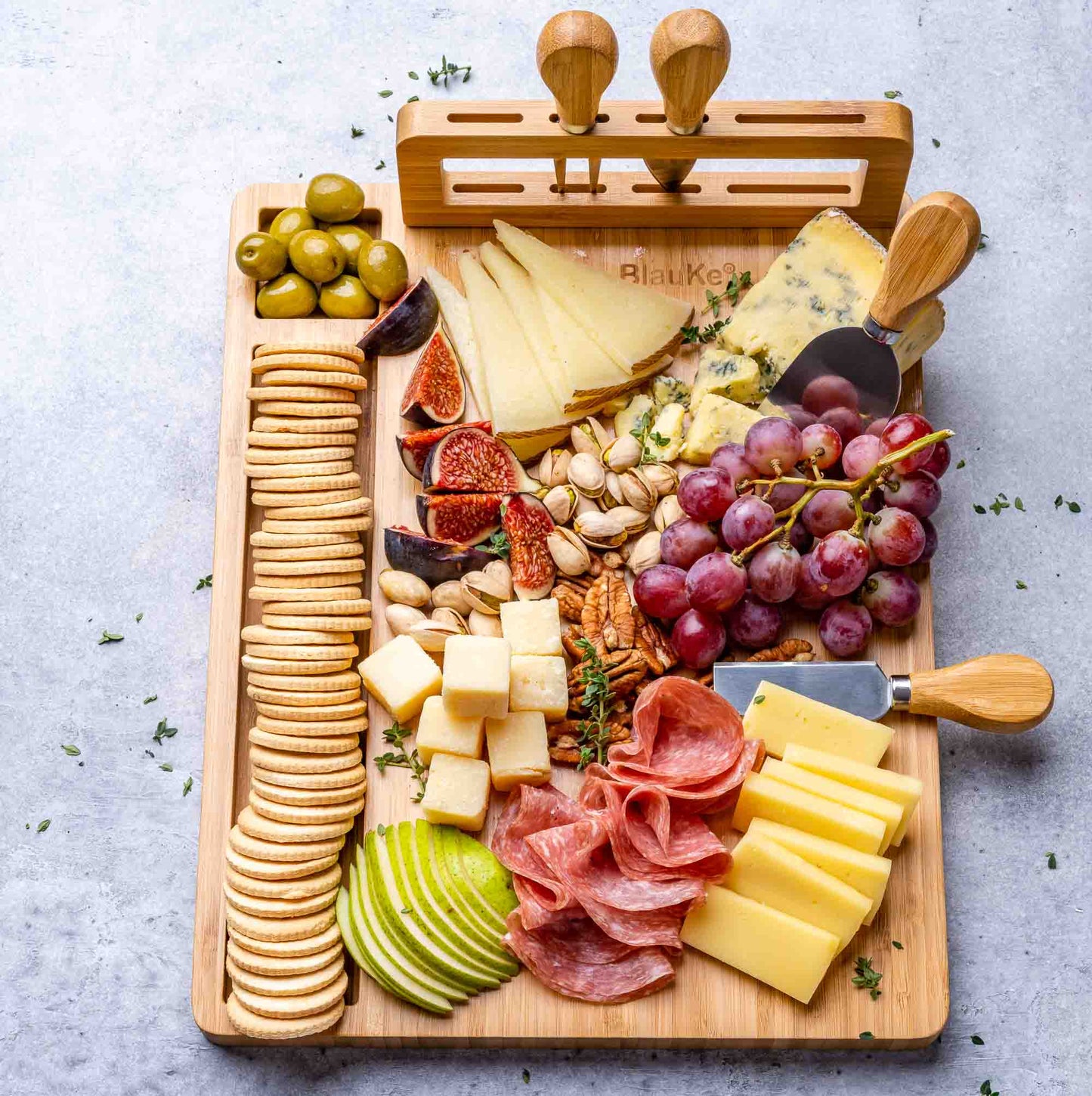 Bamboo Cheese Board and Knife Set - 14x11 inch Charcuterie Board