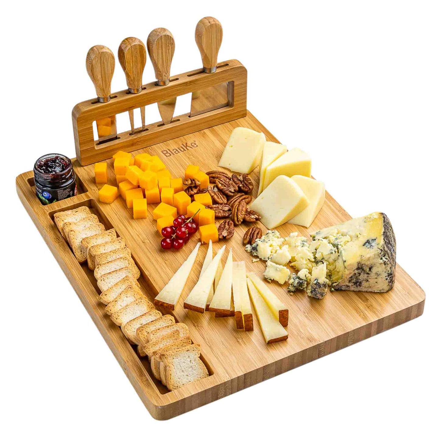 Bamboo Cheese Board and Knife Set - 14x11 inch Charcuterie Board