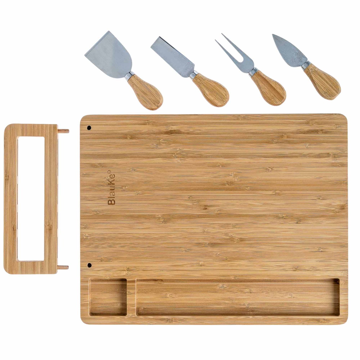 Bamboo Cheese Board and Knife Set - 14x11 inch Charcuterie Board