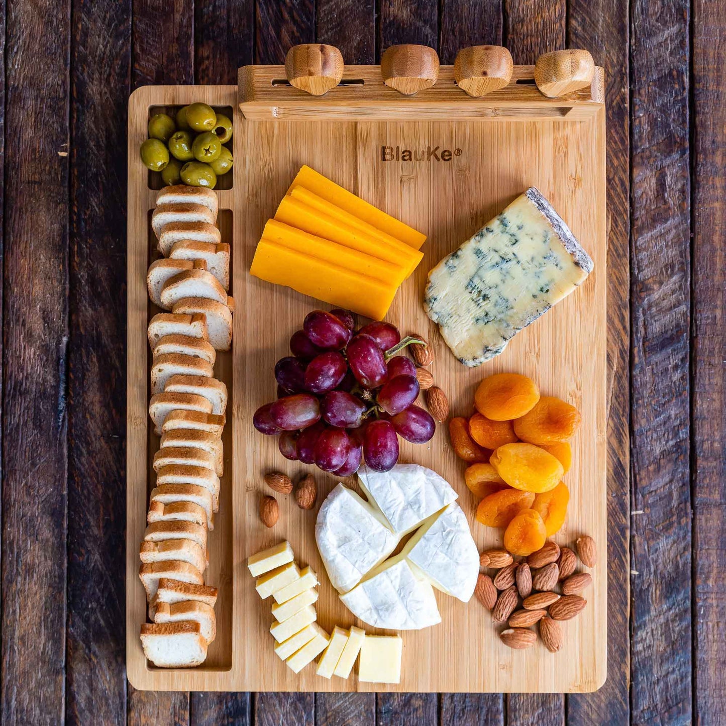 Bamboo Cheese Board and Knife Set - 14x11 inch Charcuterie Board