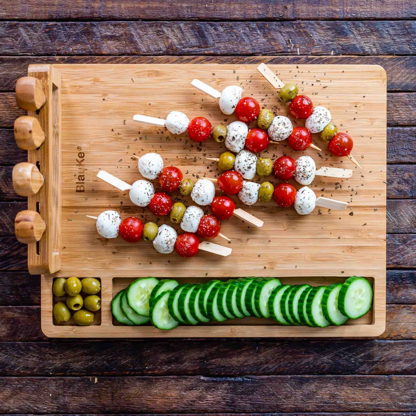 Bamboo Cheese Board and Knife Set - 14x11 inch Charcuterie Board