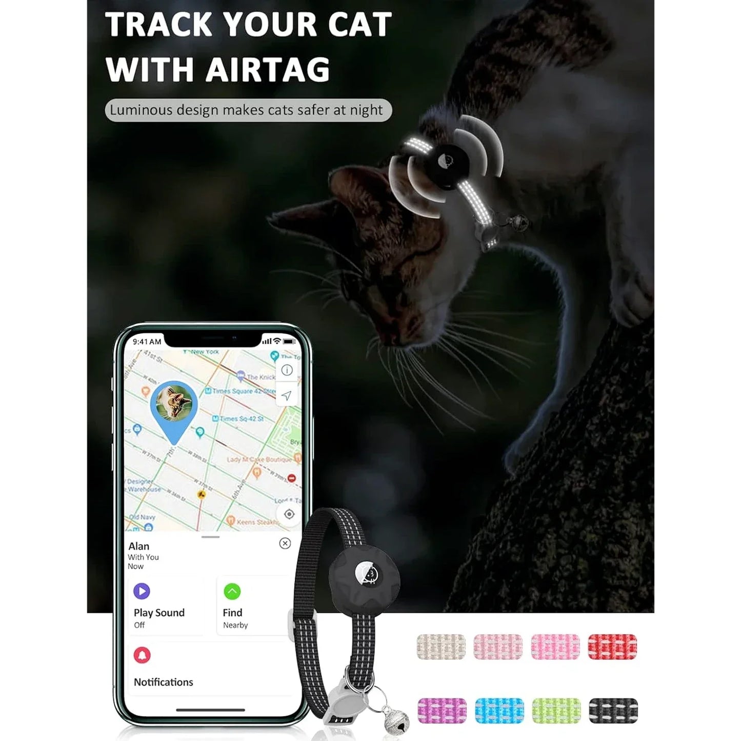 Anti-Lost Pet Cat Collar with Airtag Holder,for Apple Air Tag