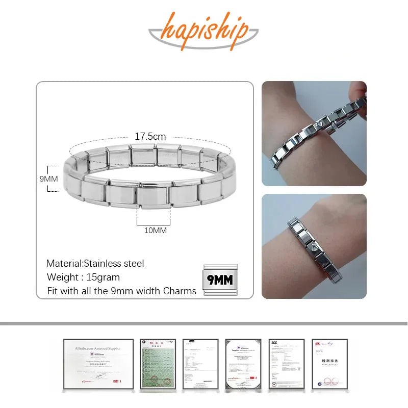 Hapiship Jewelry 9mm Width Italian  Bracelet Fashion Stainless Steel Bangle