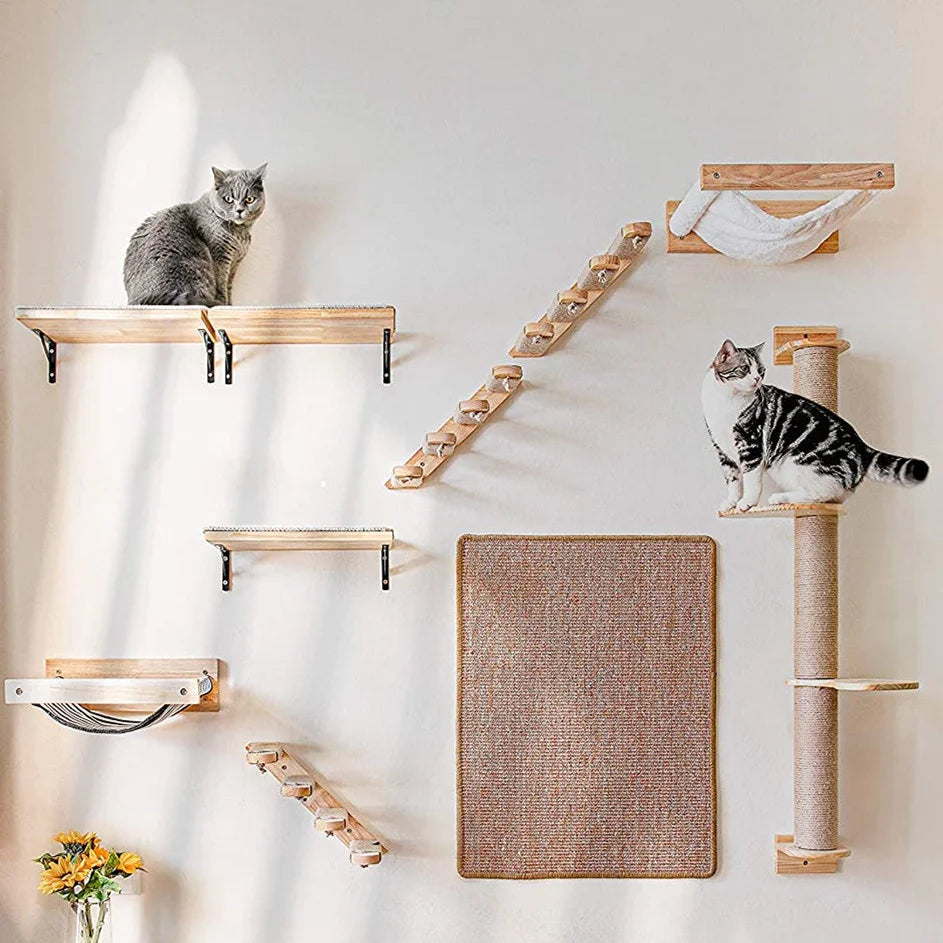 Wall Shelf Set Cat Perch Wooden Cat Tree House