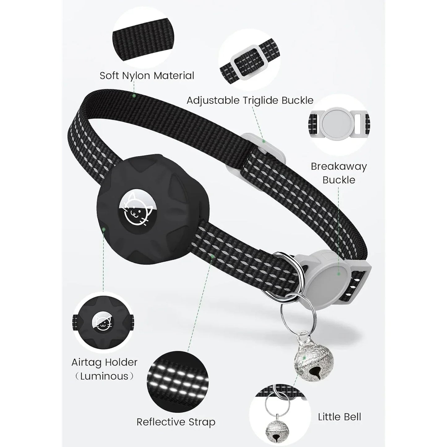 Anti-Lost Pet Cat Collar with Airtag Holder,for Apple Air Tag