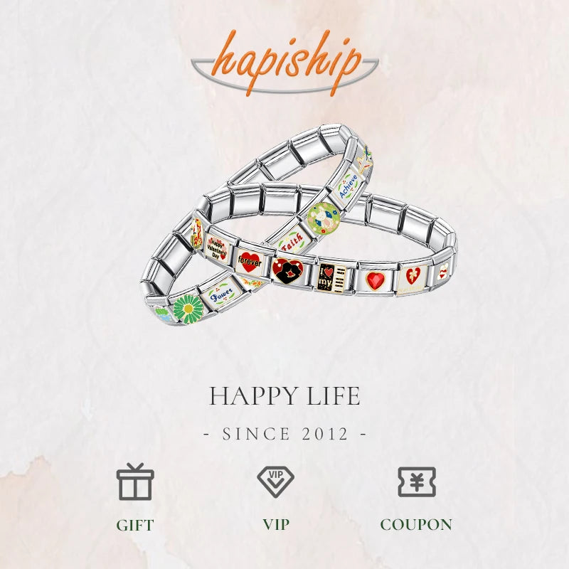 Hapiship Jewelry 9mm Width Italian  Bracelet Fashion Stainless Steel Bangle