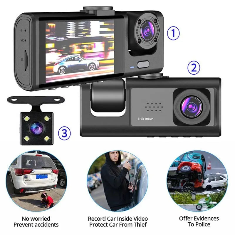 3 Cam DVR IR/Dash Camera Front Inside Rear