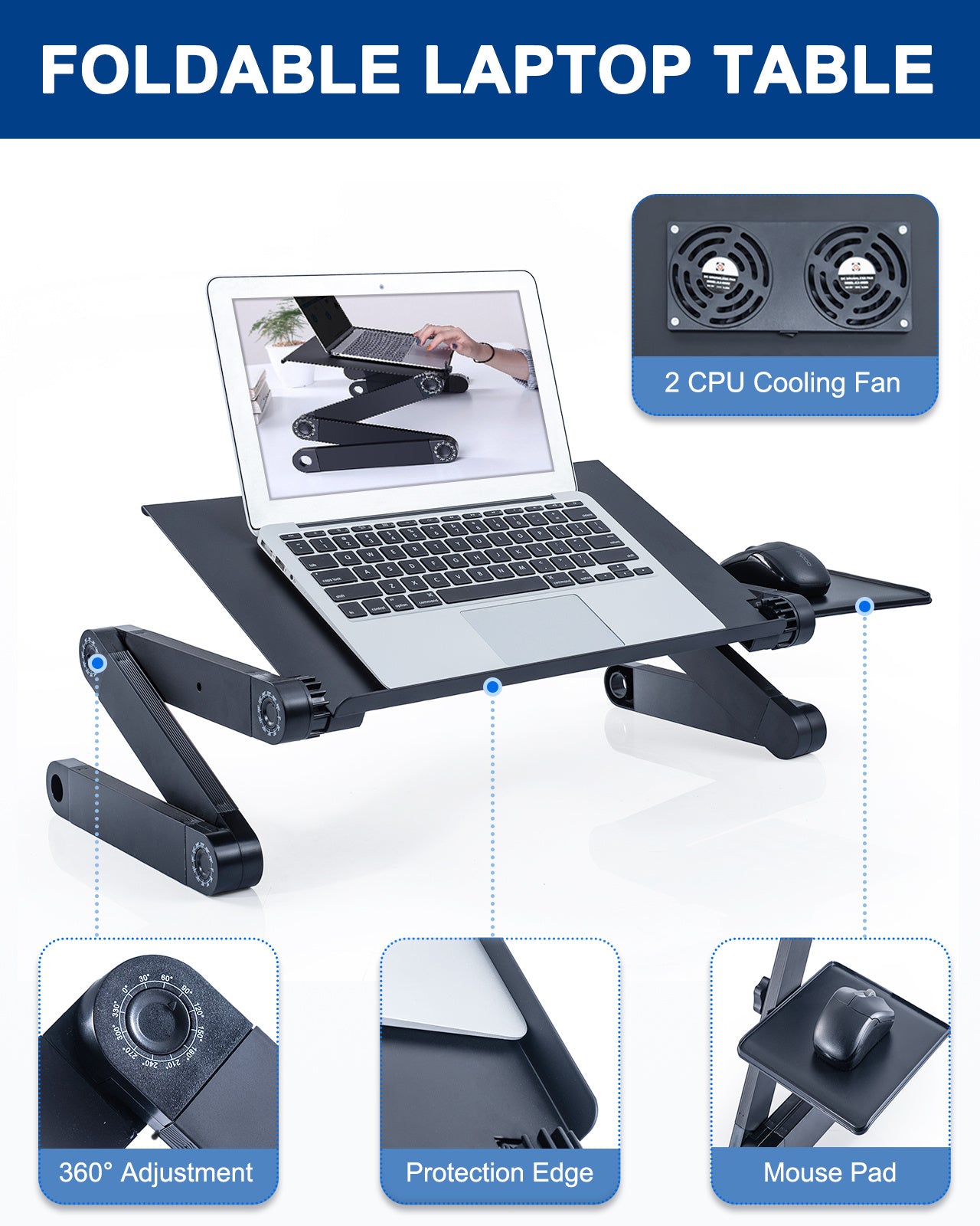 Laptop Desk with 2 CPU Cooling USB Fans